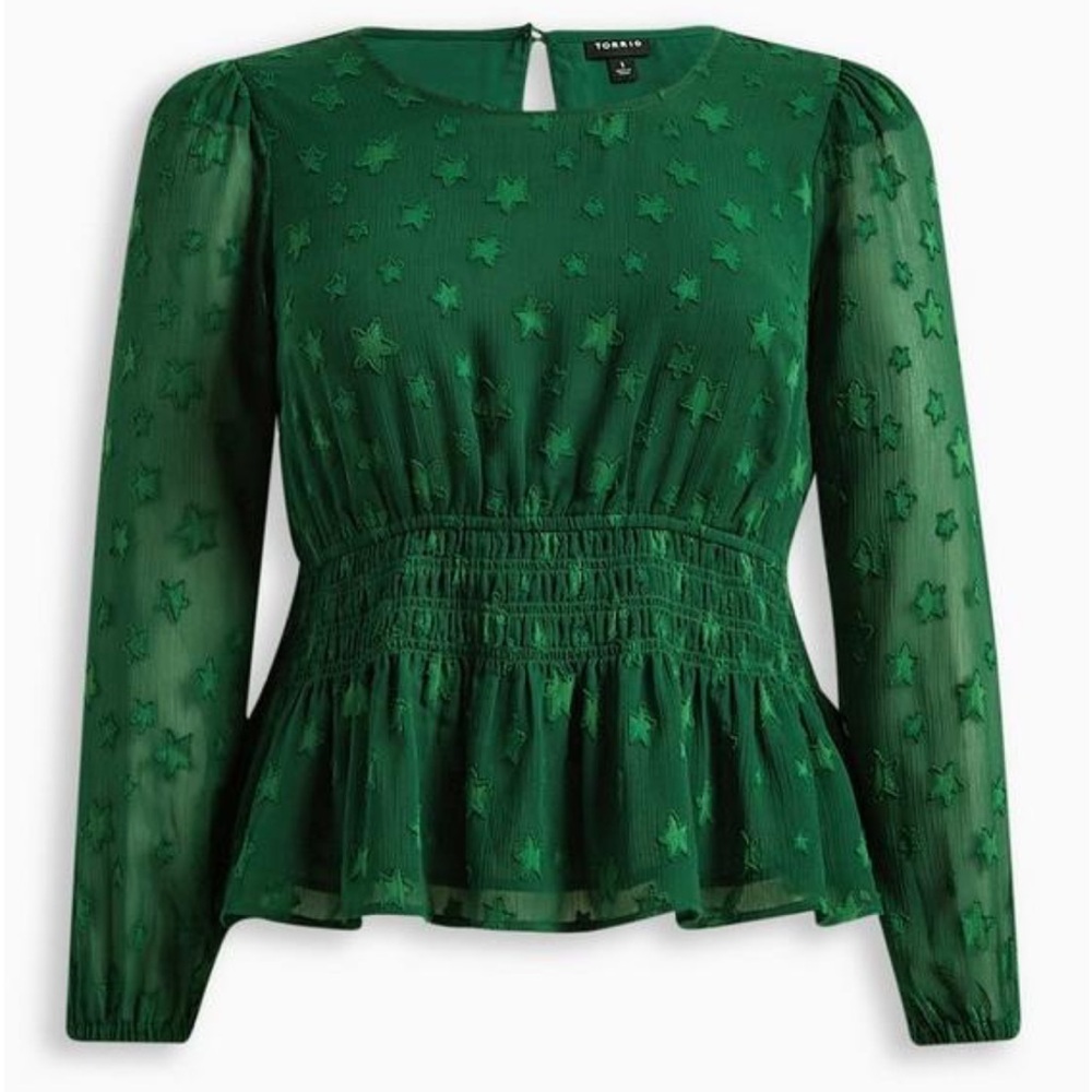 New! Torrid sz 3 Crinkle Chiffon With Star‎ Smocked Waist Puff Sleeve Top 3X